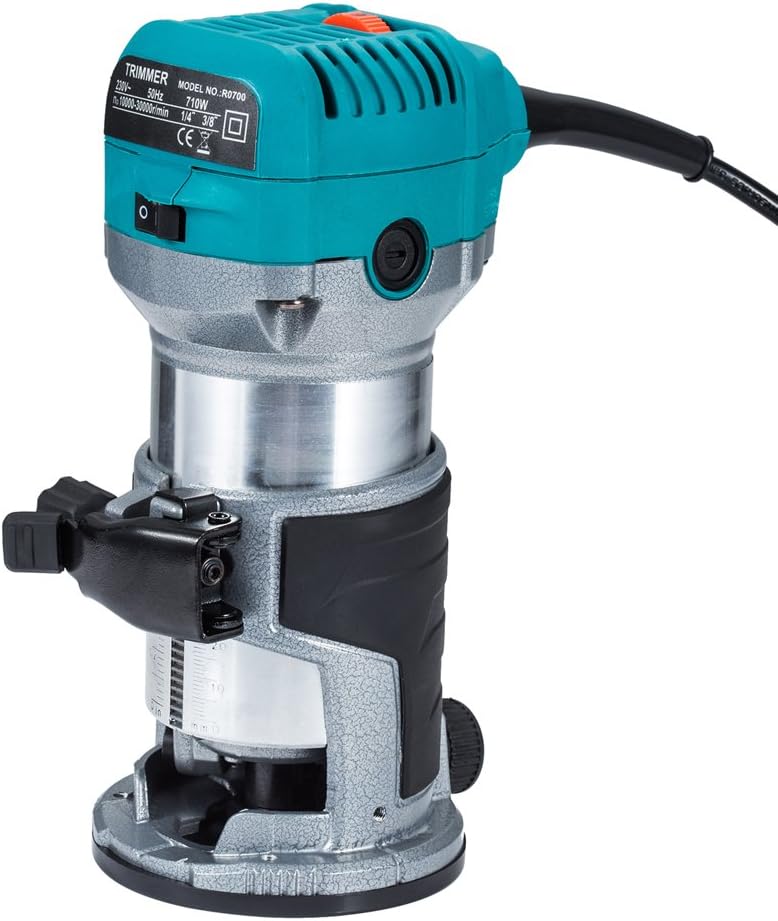 Anesty Compact Router with Trimmer/Fixed Base, Variable Speed Trim Router Palm Router Laminate Trimmer, 1/4" 710W Electric Wood Router Tool Kit with 15 Router Bits for Woodworking - Image 2